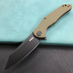 KUBEY KU158B Liner Lock Flipper Folding Knife Green G10 Handle 3.82" Black Titanium Coated D2