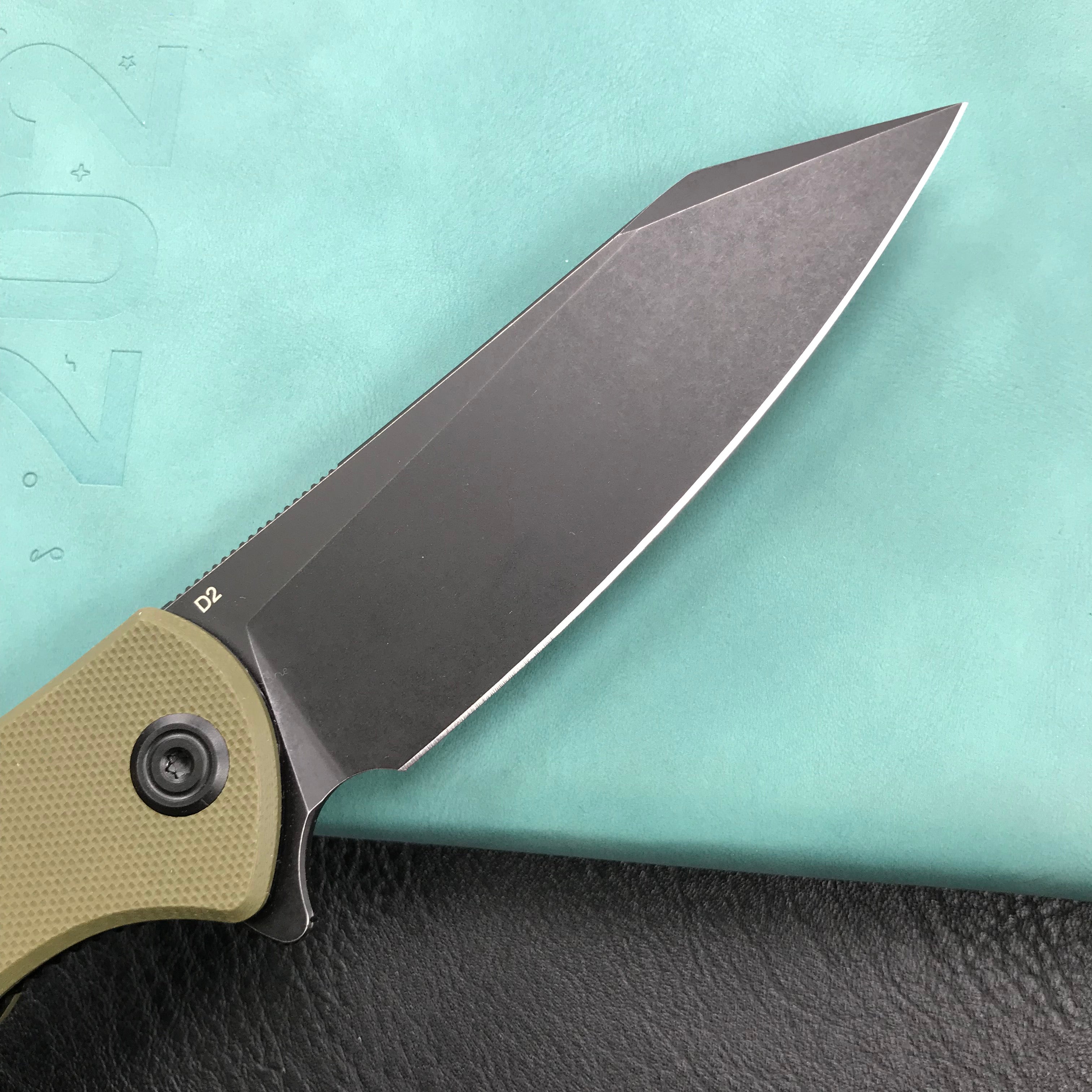 KUBEY KU158B Liner Lock Flipper Folding Knife Green G10 Handle 3.82" Black Titanium Coated D2