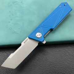 KUBEY KU104C Avenger Outdoor Edc Folding Pocket Knife Blue G10 Handle 3.07" Blasted Stonewashed D2