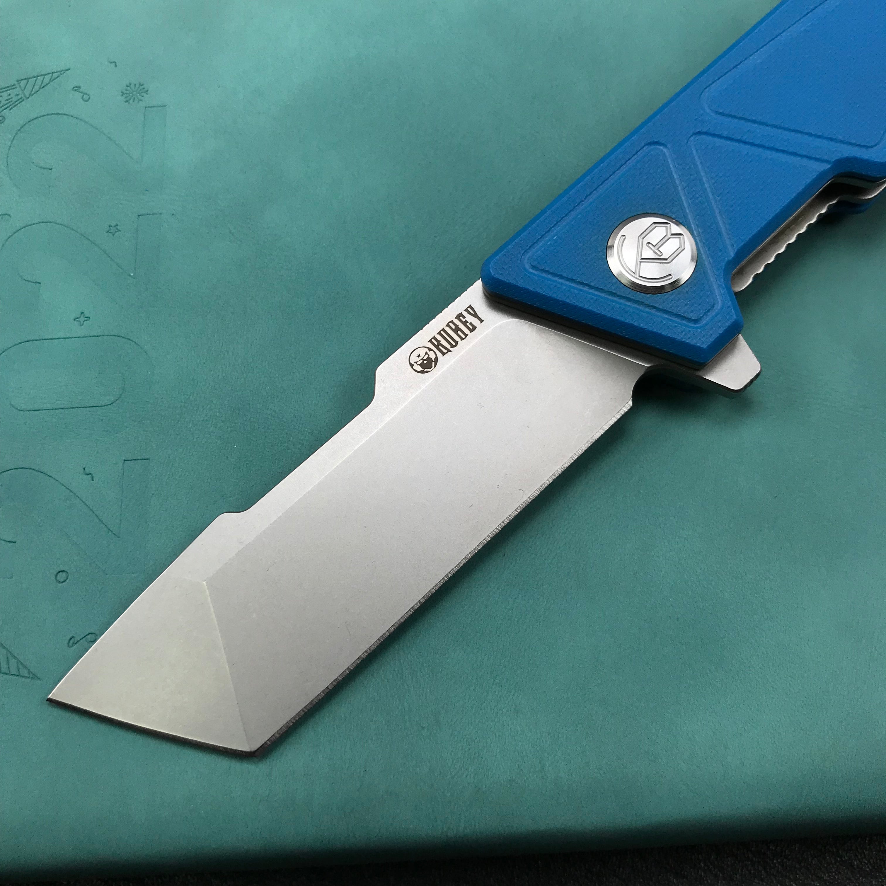 KUBEY KU104C Avenger Outdoor Edc Folding Pocket Knife Blue G10 Handle 3.07" Blasted Stonewashed D2