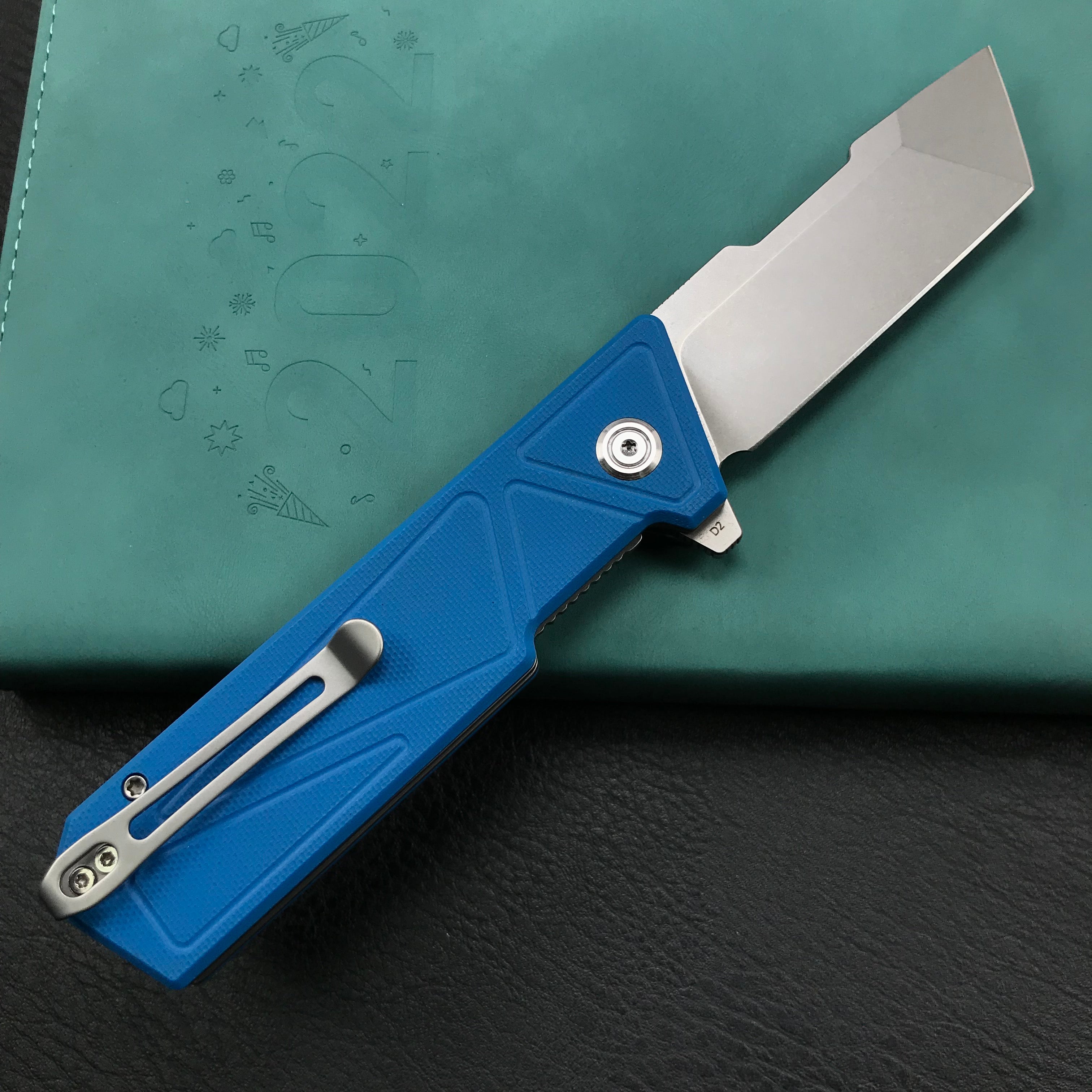 KUBEY KU104C Avenger Outdoor Edc Folding Pocket Knife Blue G10 Handle 3.07" Blasted Stonewashed D2