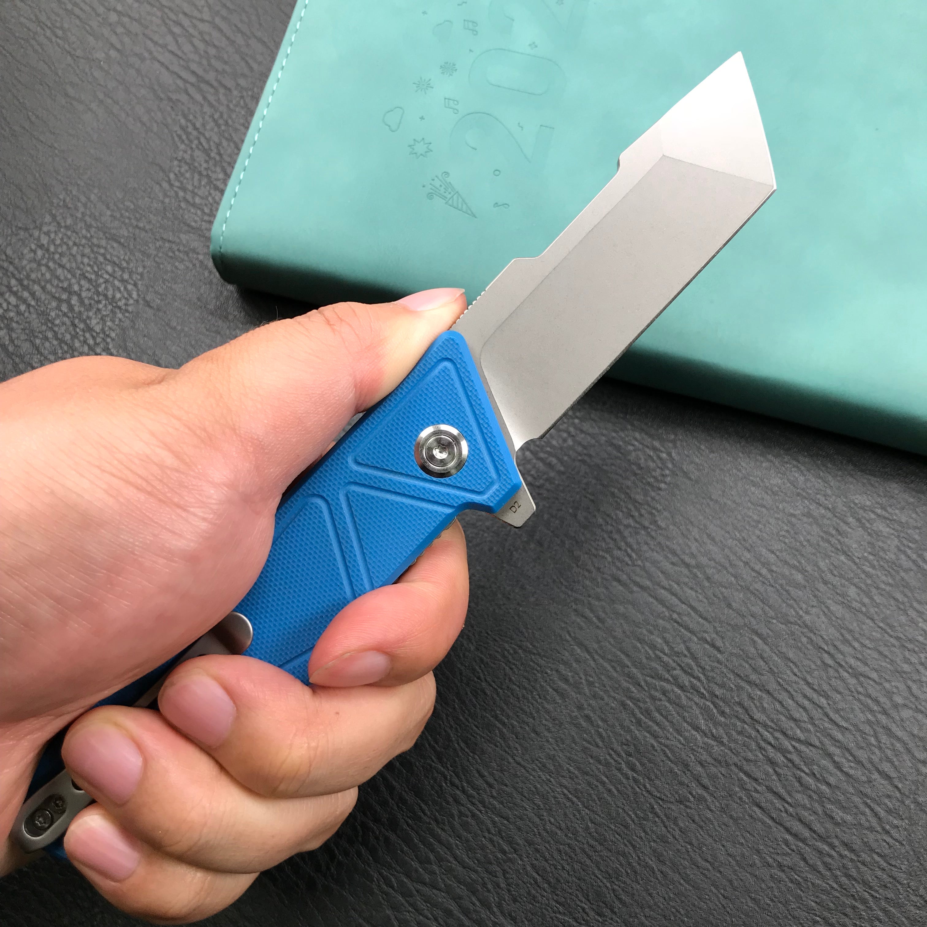 KUBEY KU104C Avenger Outdoor Edc Folding Pocket Knife Blue G10 Handle 3.07" Blasted Stonewashed D2