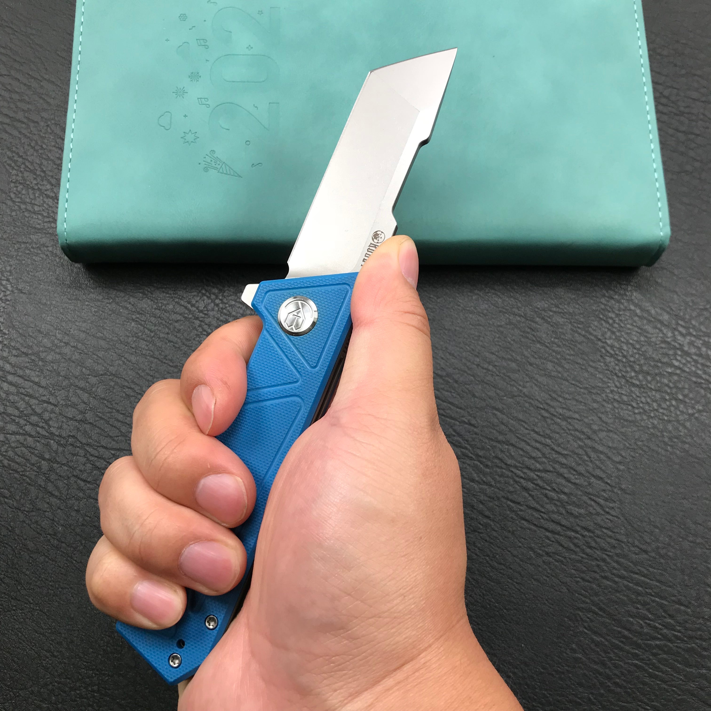 KUBEY KU104C Avenger Outdoor Edc Folding Pocket Knife Blue G10 Handle 3.07" Blasted Stonewashed D2