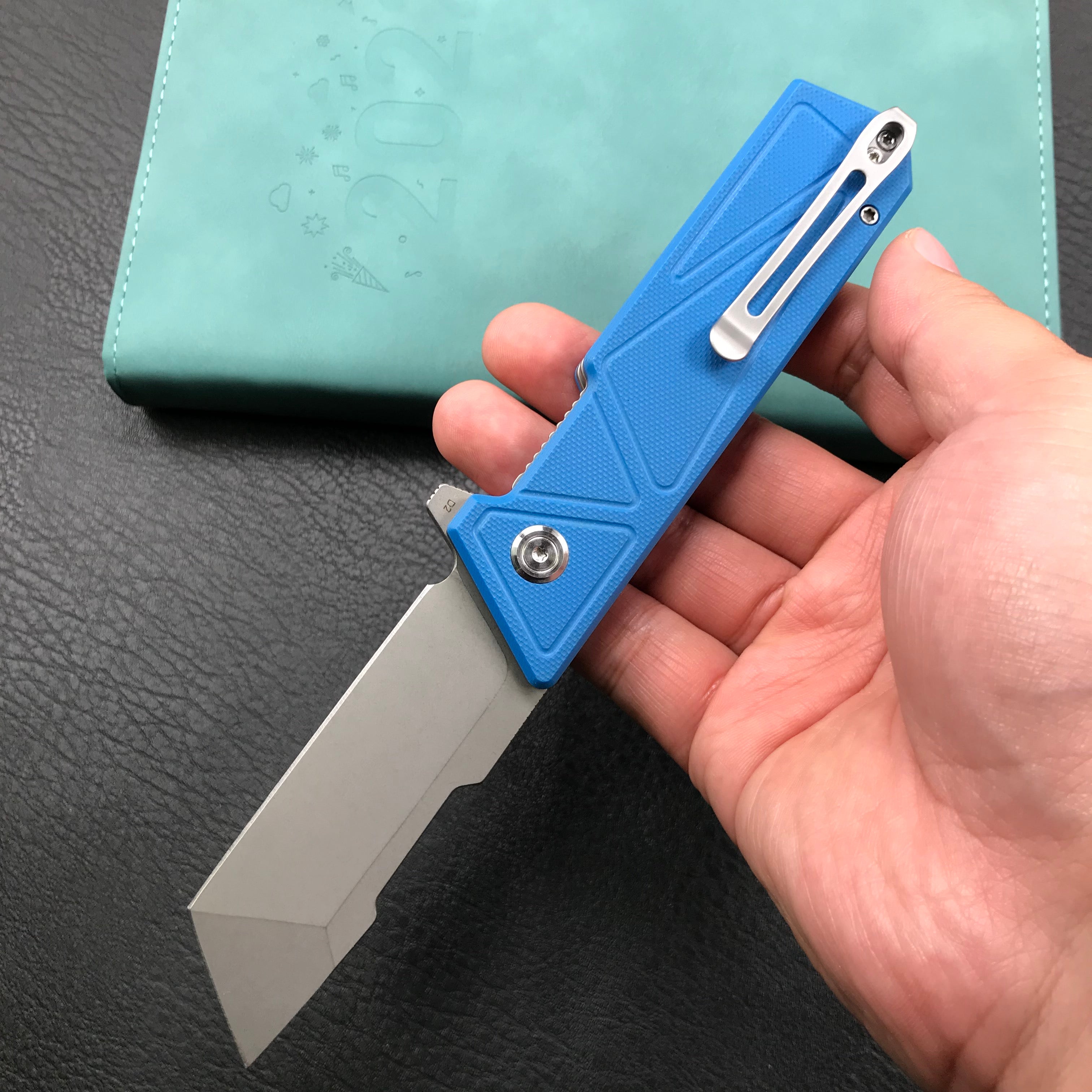 KUBEY KU104C Avenger Outdoor Edc Folding Pocket Knife Blue G10 Handle 3.07" Blasted Stonewashed D2