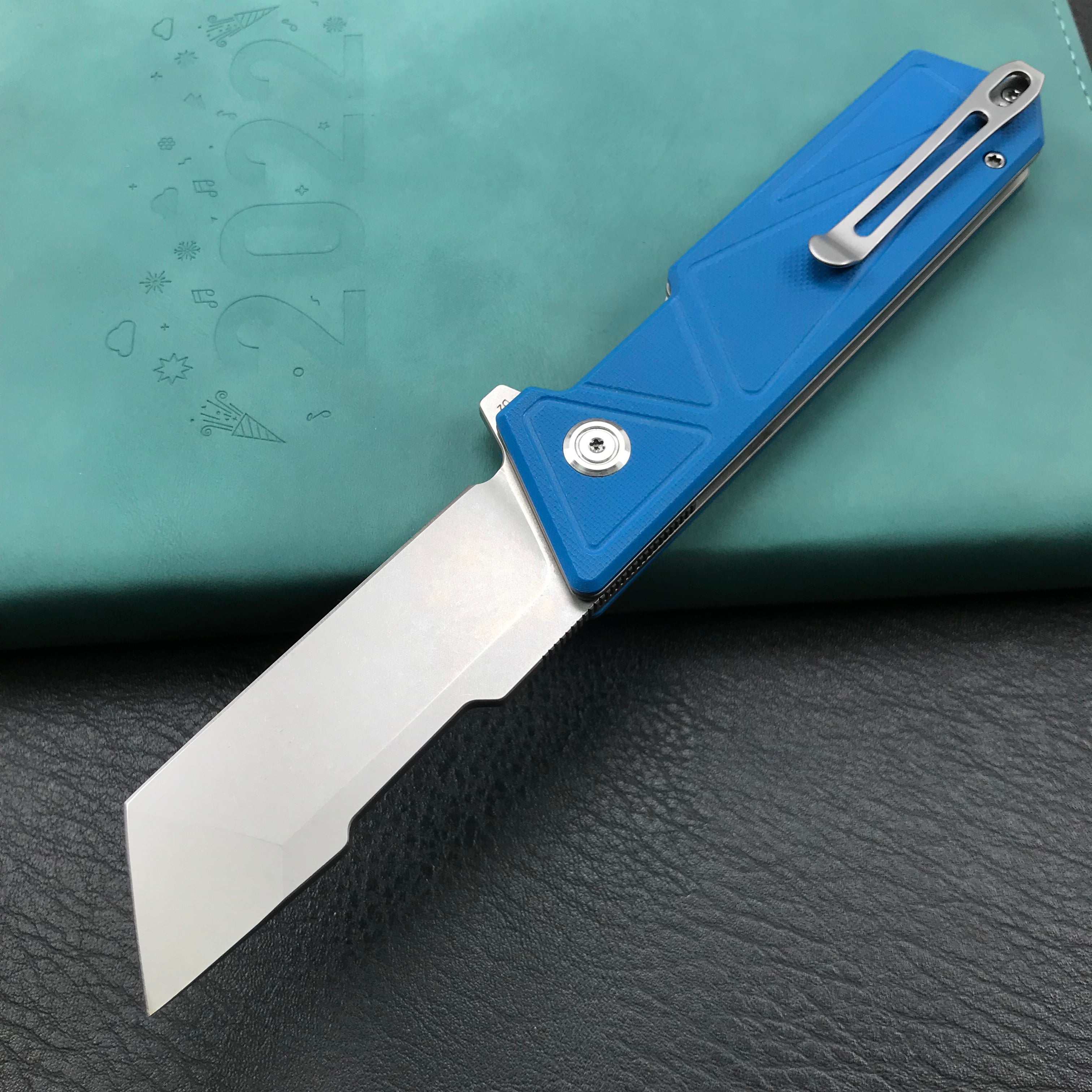 KUBEY KU104C Avenger Outdoor Edc Folding Pocket Knife Blue G10 Handle 3.07" Blasted Stonewashed D2