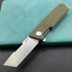 KUBEY KU104B Avenger Outdoor Edc Folding Pocket Knife Green G10 Handle 3.07" Blasted Stonewashed D2