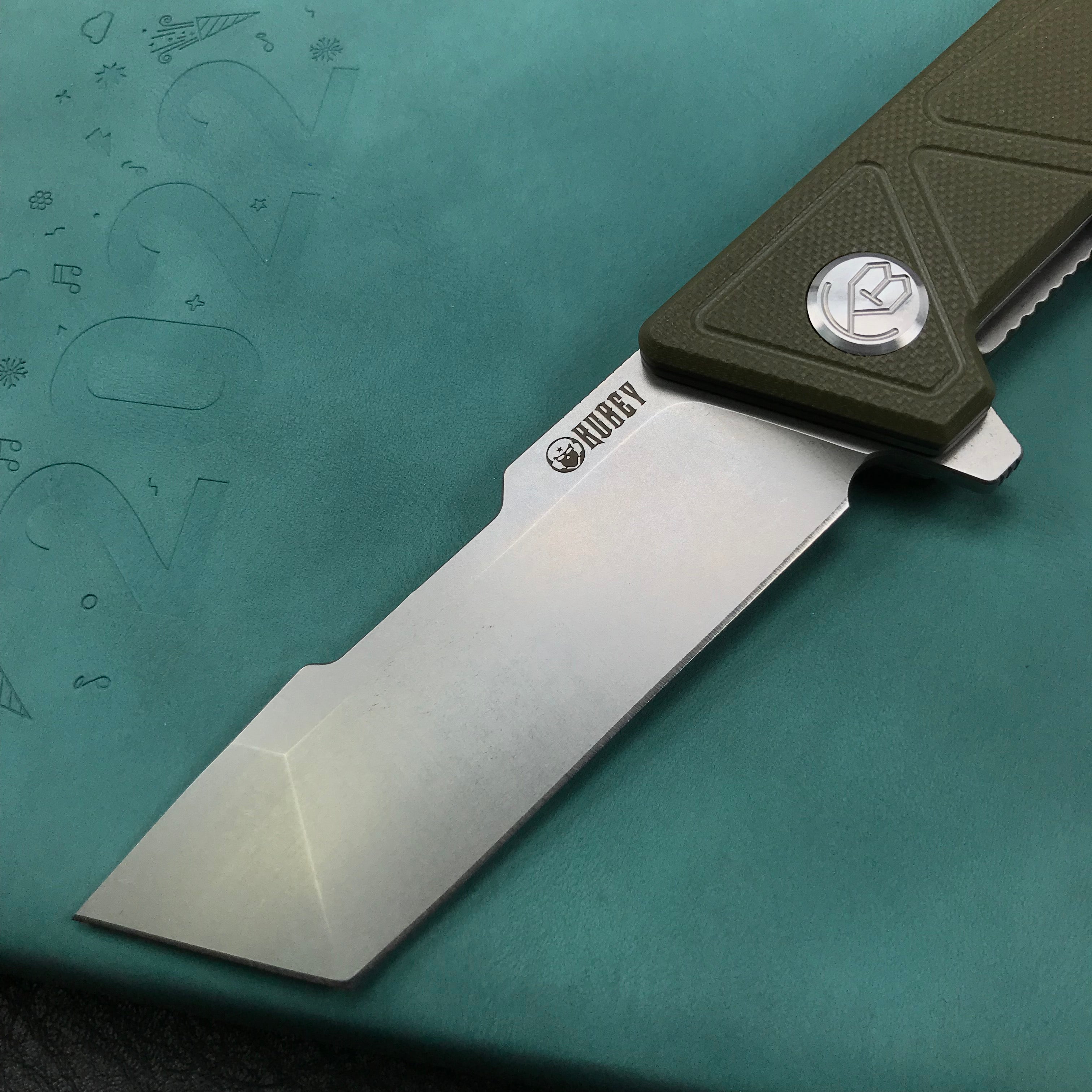 KUBEY KU104B Avenger Outdoor Edc Folding Pocket Knife Green G10 Handle 3.07" Blasted Stonewashed D2