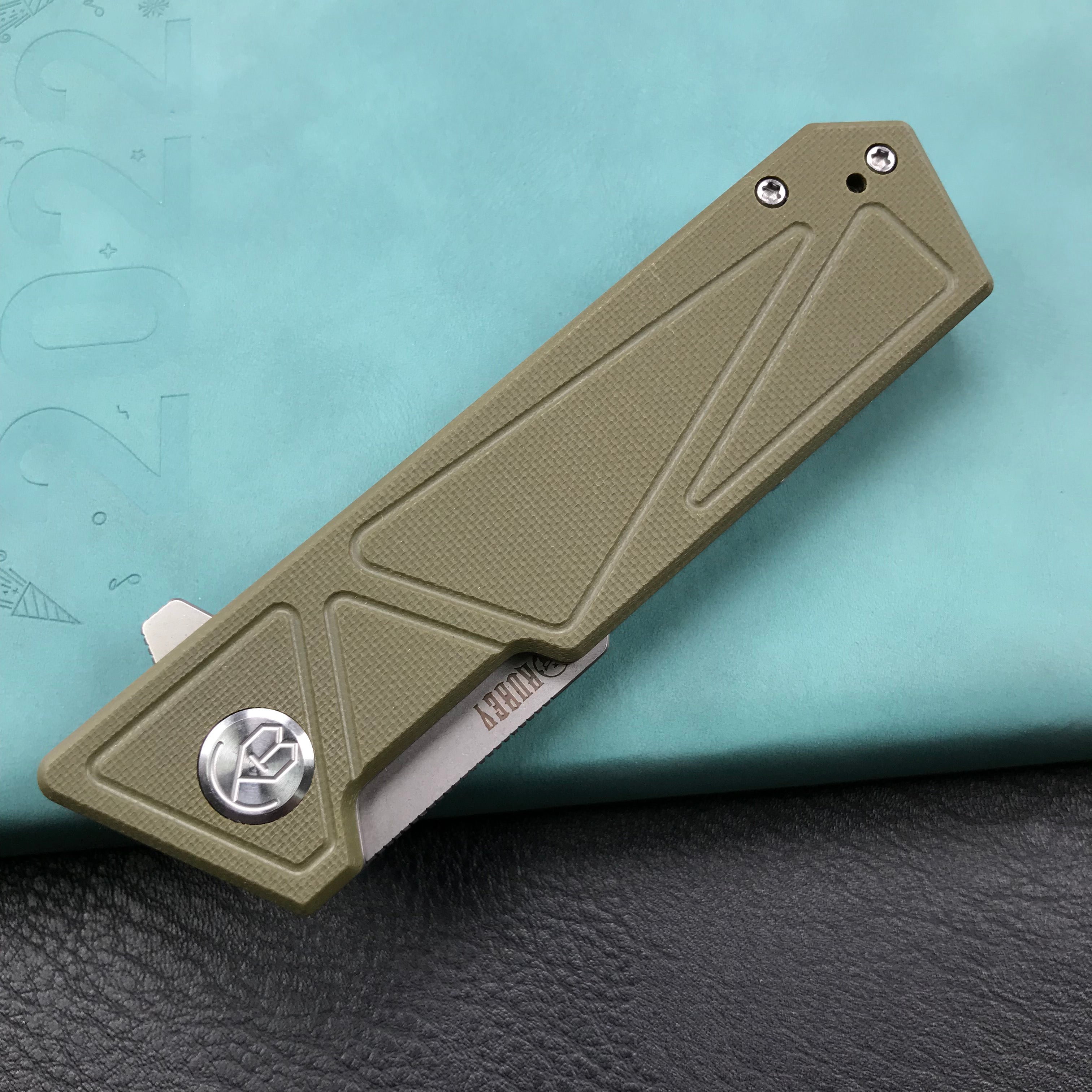 KUBEY KU104B Avenger Outdoor Edc Folding Pocket Knife Green G10 Handle 3.07" Blasted Stonewashed D2