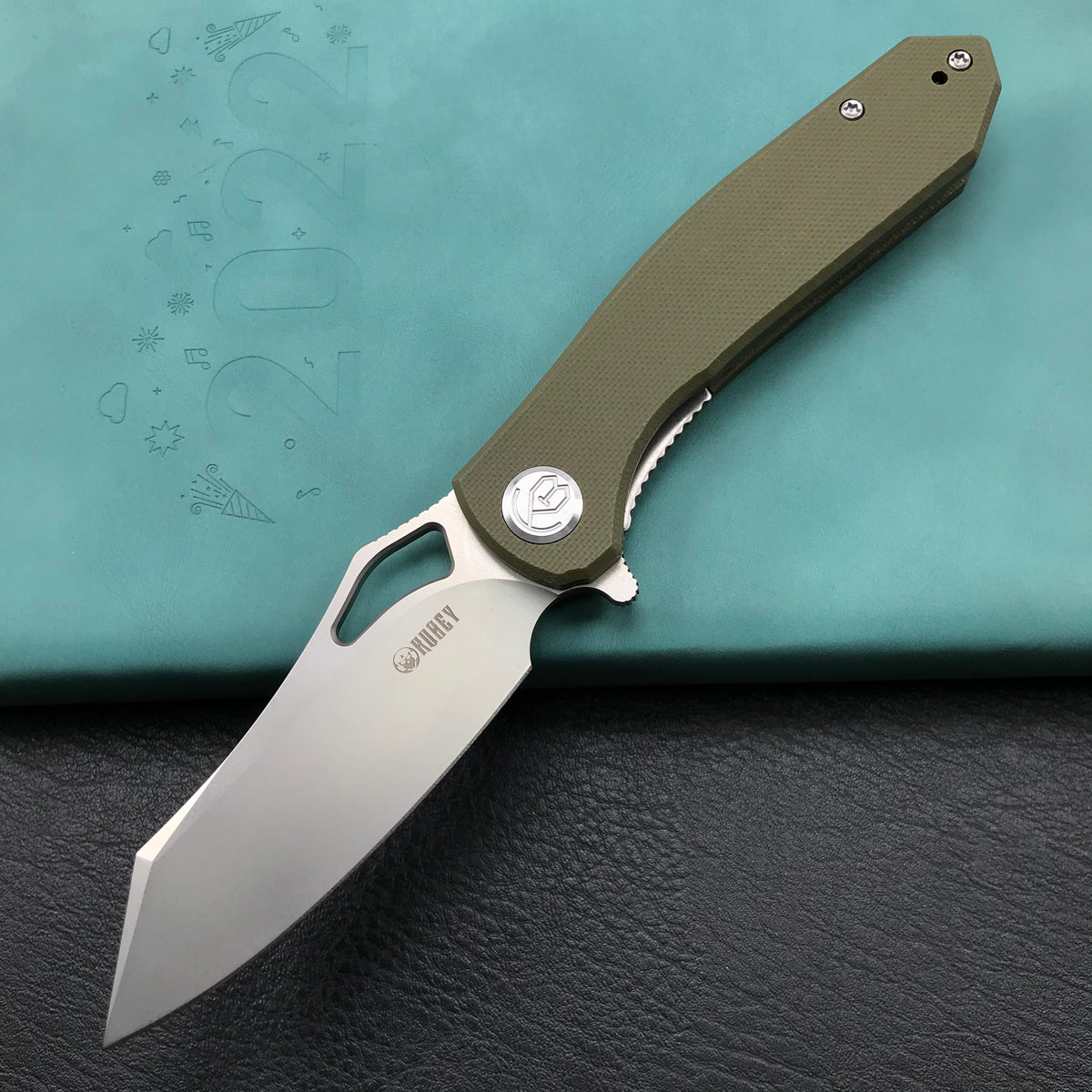 KUBEY KU310C  Drake  Green  G10 Handle D2 Blade Folding Knife EDC Outdoor 3.46" Blasted Stonewashed D2