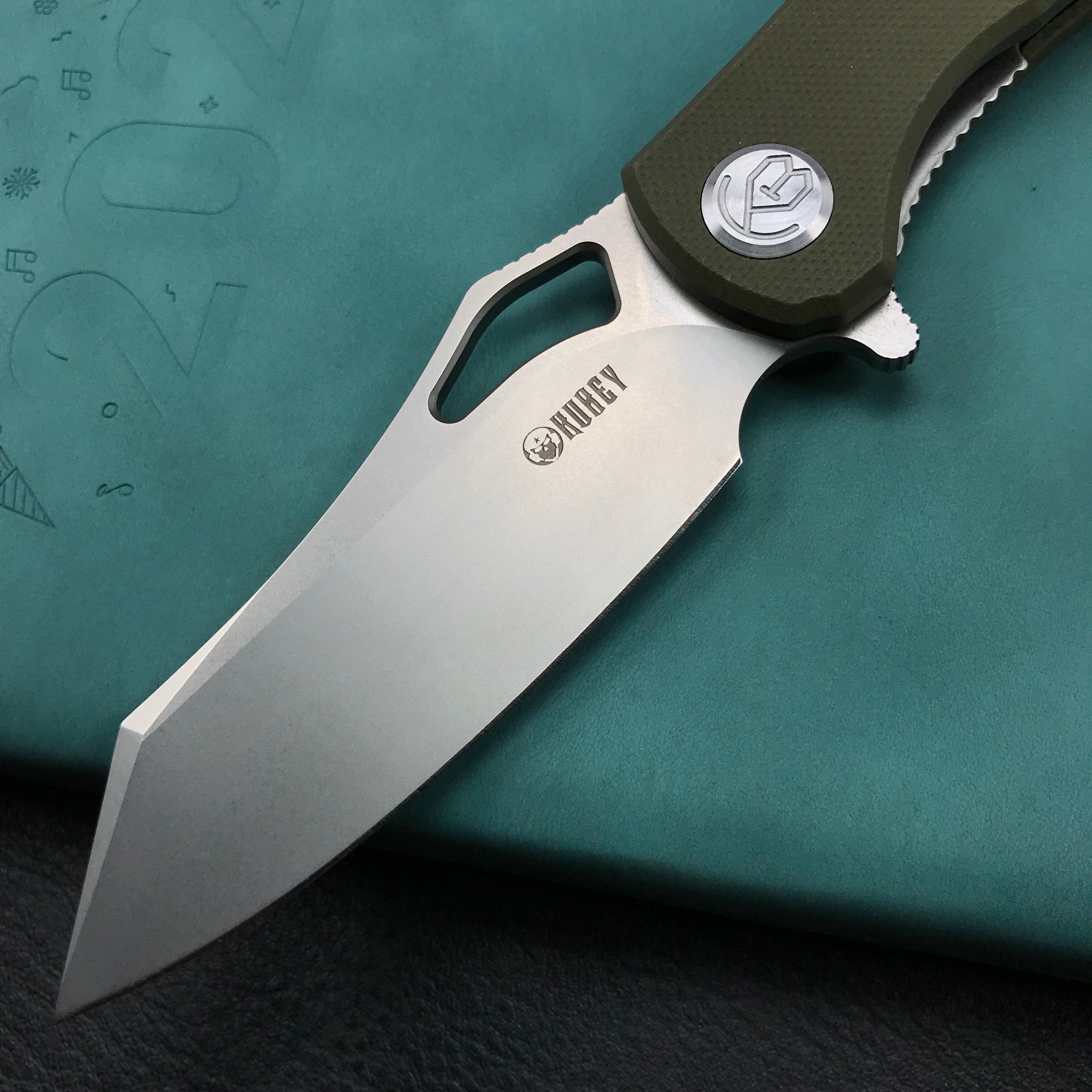 KUBEY KU310C  Drake  Green  G10 Handle D2 Blade Folding Knife EDC Outdoor 3.46" Blasted Stonewashed D2