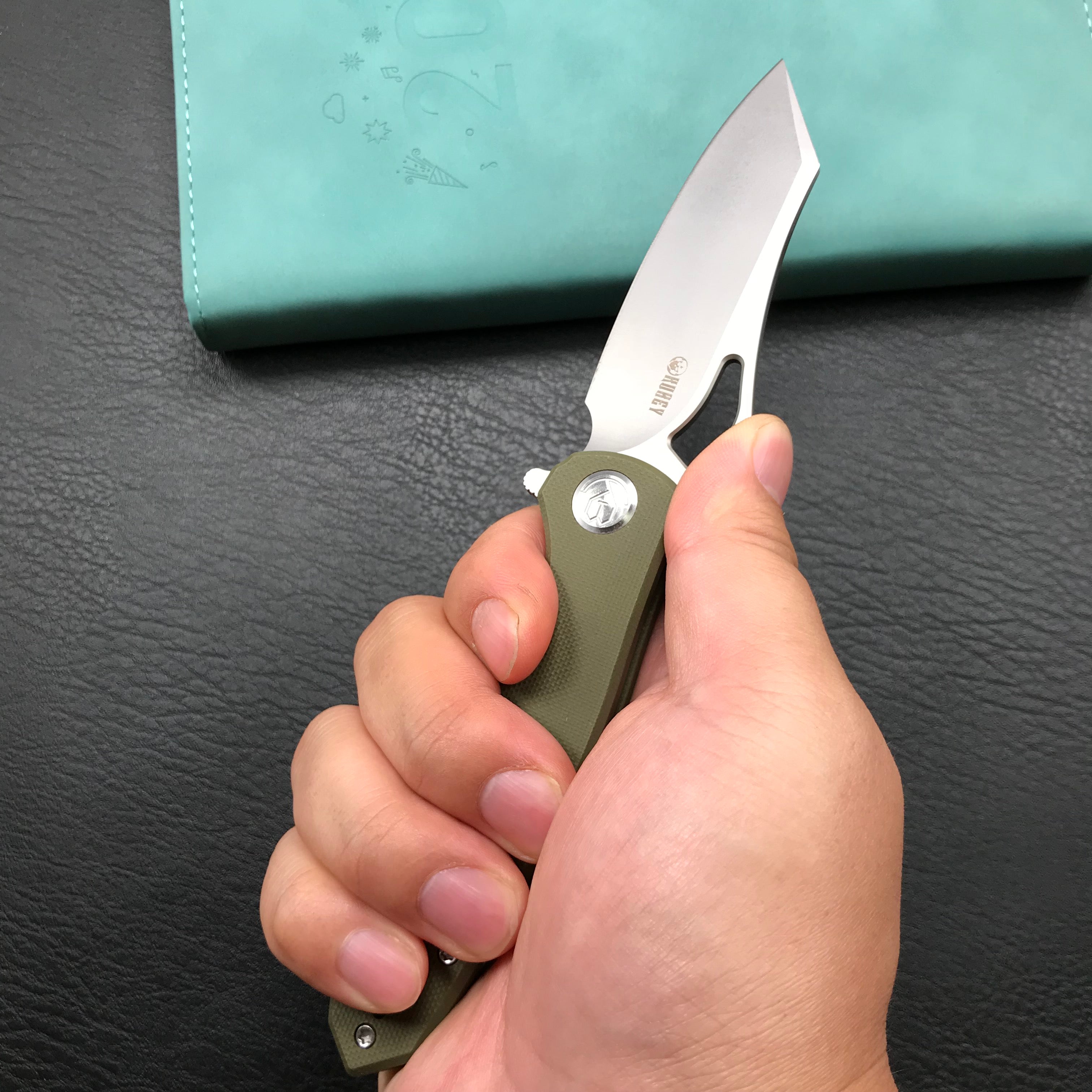 KUBEY KU310C  Drake  Green  G10 Handle D2 Blade Folding Knife EDC Outdoor 3.46" Blasted Stonewashed D2