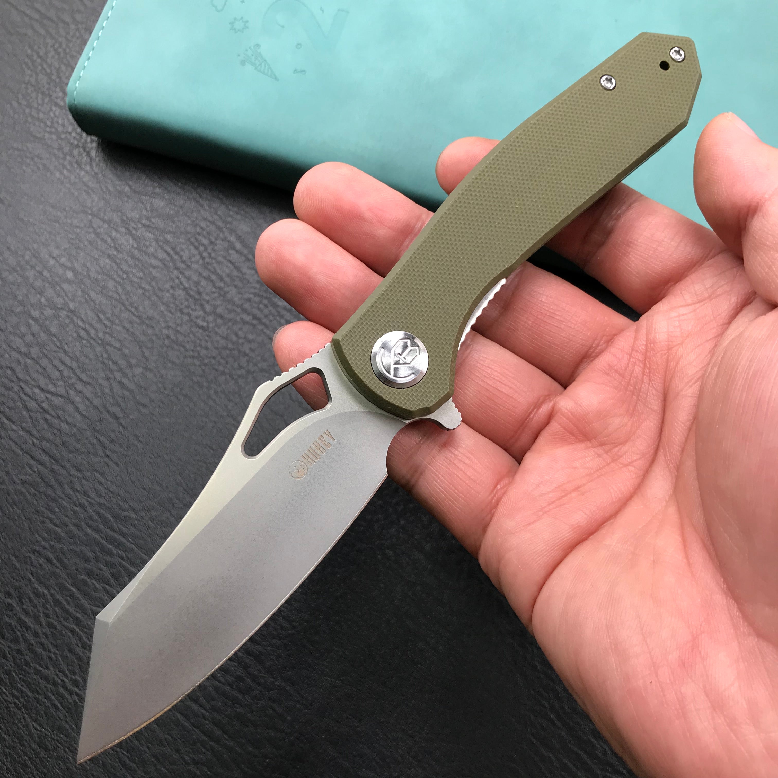 KUBEY KU310C  Drake  Green  G10 Handle D2 Blade Folding Knife EDC Outdoor 3.46" Blasted Stonewashed D2