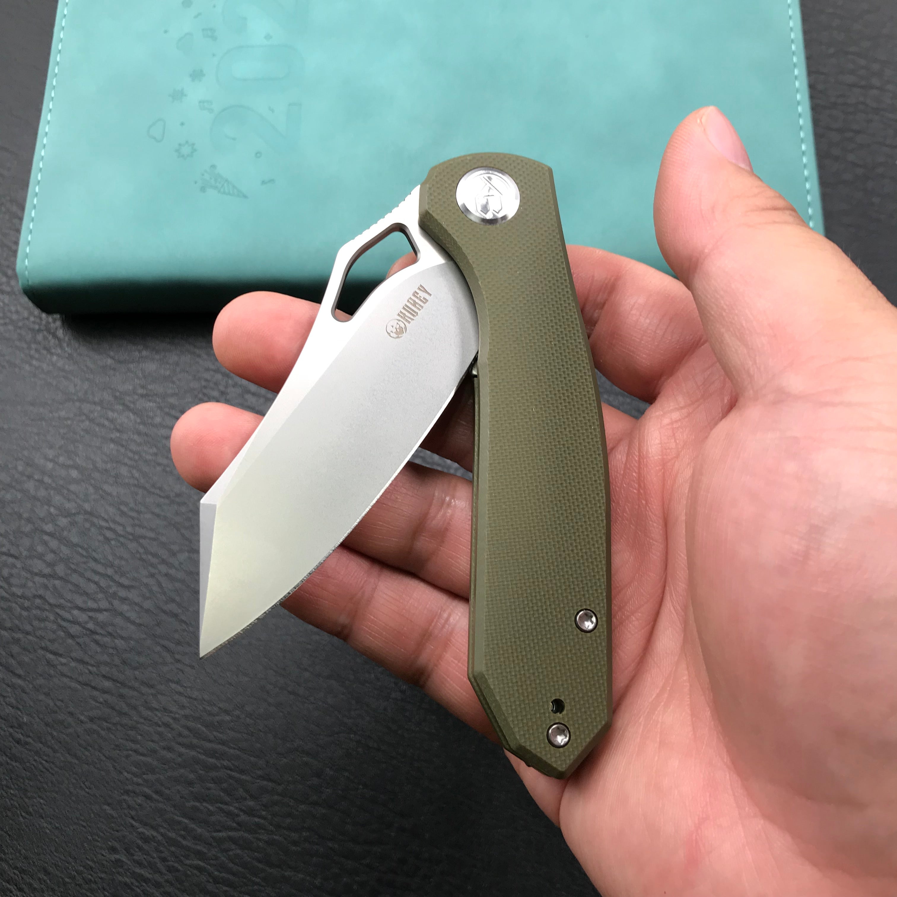 KUBEY KU310C  Drake  Green  G10 Handle D2 Blade Folding Knife EDC Outdoor 3.46" Blasted Stonewashed D2