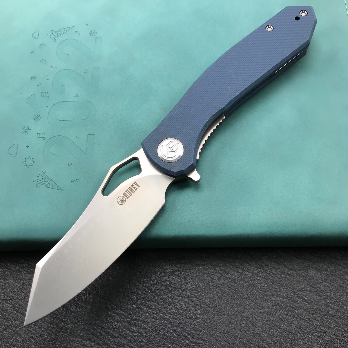 KUBEY KU310E Drake Blue G10 Handle D2 Blade Folding Knife EDC Outdoor 3.46" Blasted Stonewashed D2