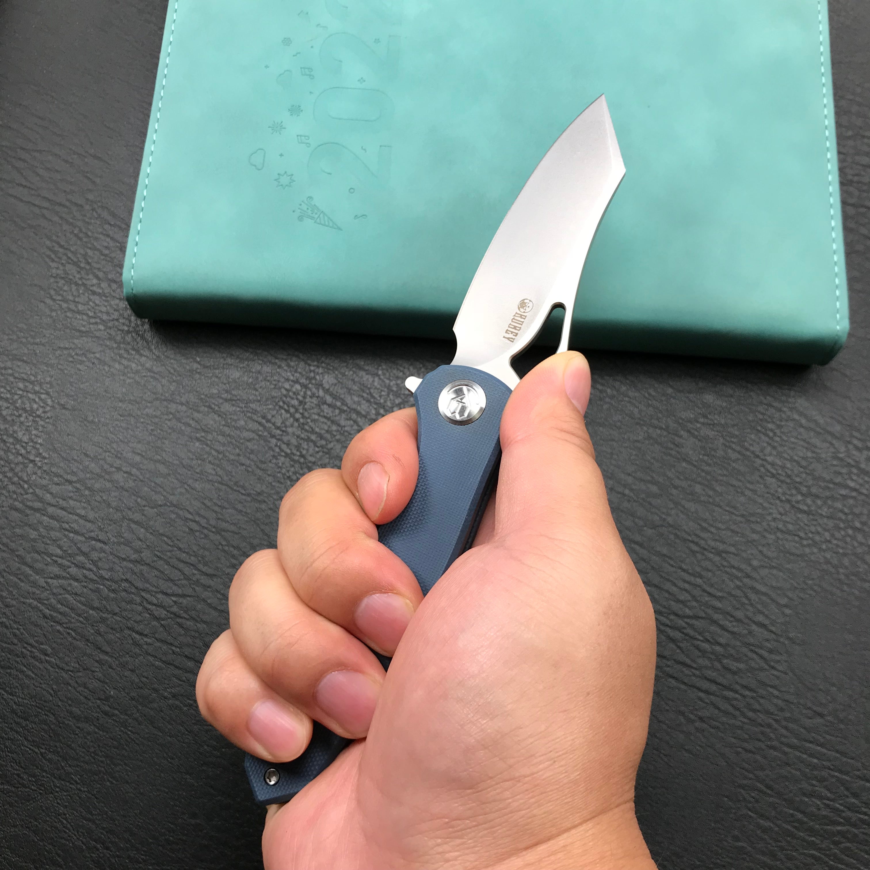 KUBEY KU310E Drake Blue G10 Handle D2 Blade Folding Knife EDC Outdoor 3.46" Blasted Stonewashed D2