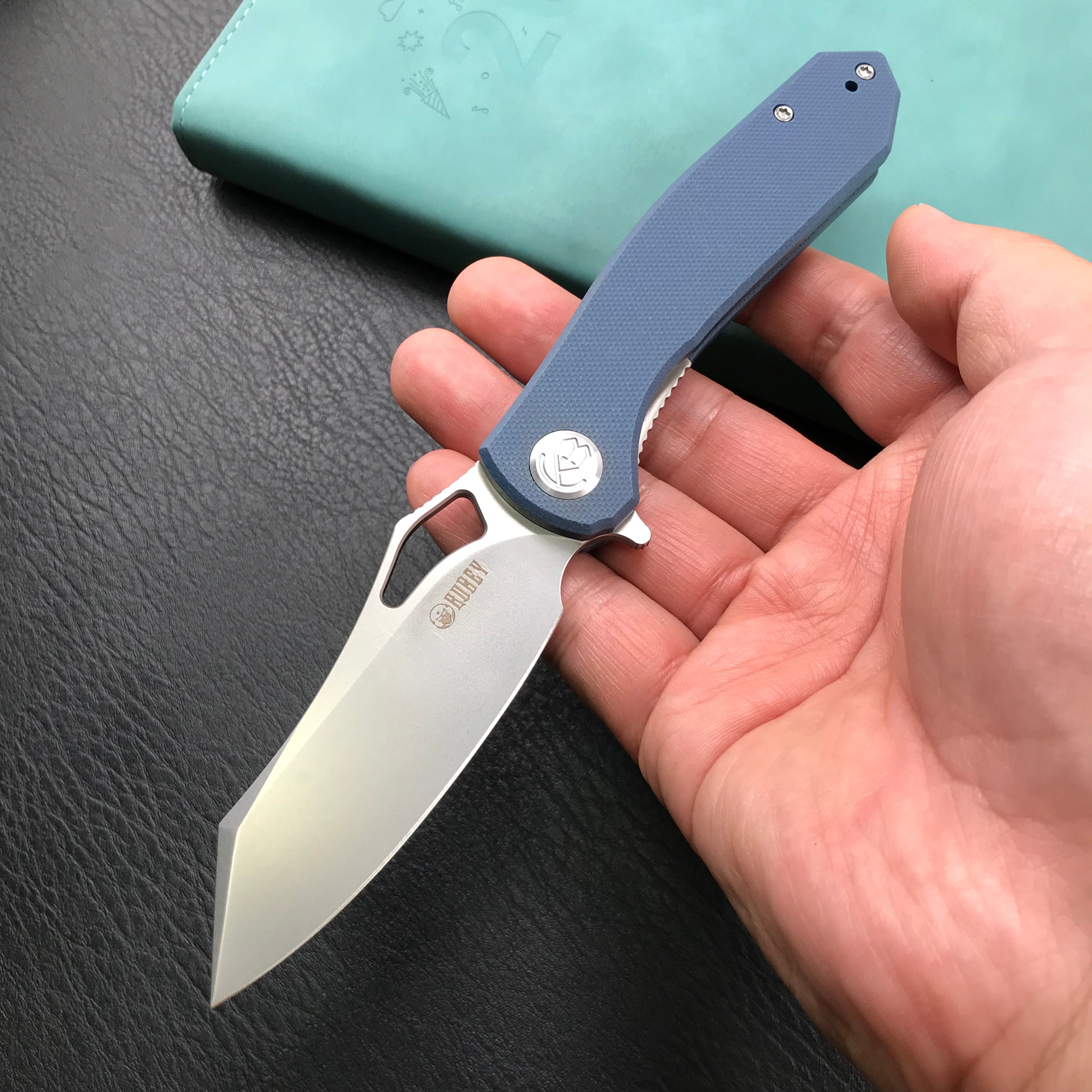 KUBEY KU310E Drake Blue G10 Handle D2 Blade Folding Knife EDC Outdoor 3.46" Blasted Stonewashed D2