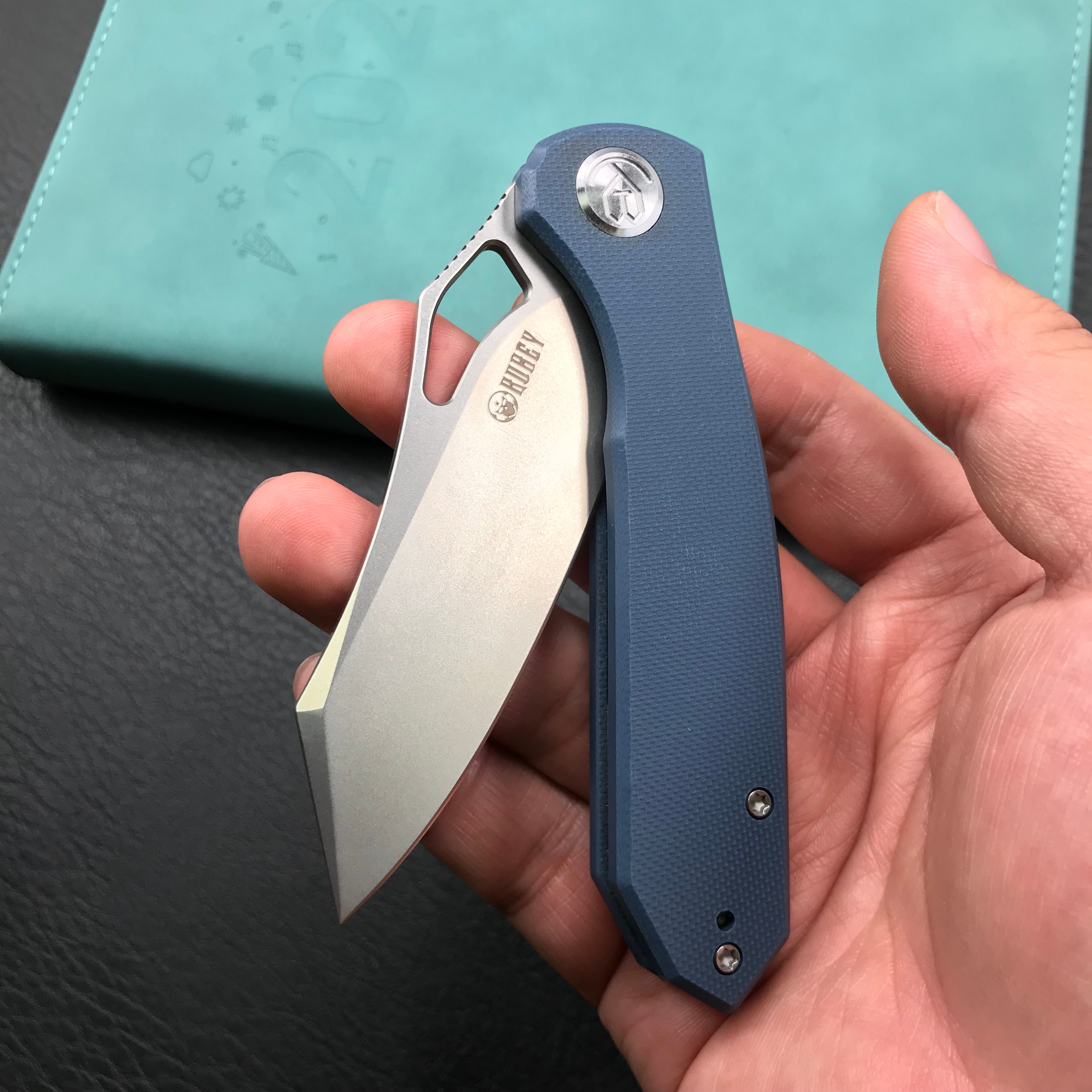 KUBEY KU310E Drake Blue G10 Handle D2 Blade Folding Knife EDC Outdoor 3.46" Blasted Stonewashed D2