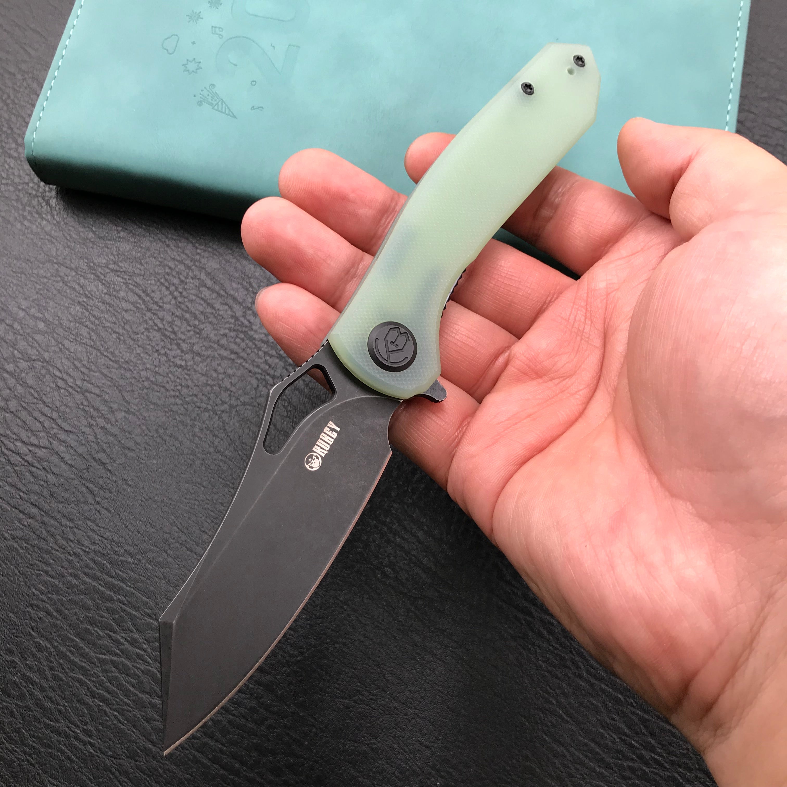 KUBEY  KU310D Drake edc Folding Knife Jade G10 Handle Dark Stonewahsed  D2