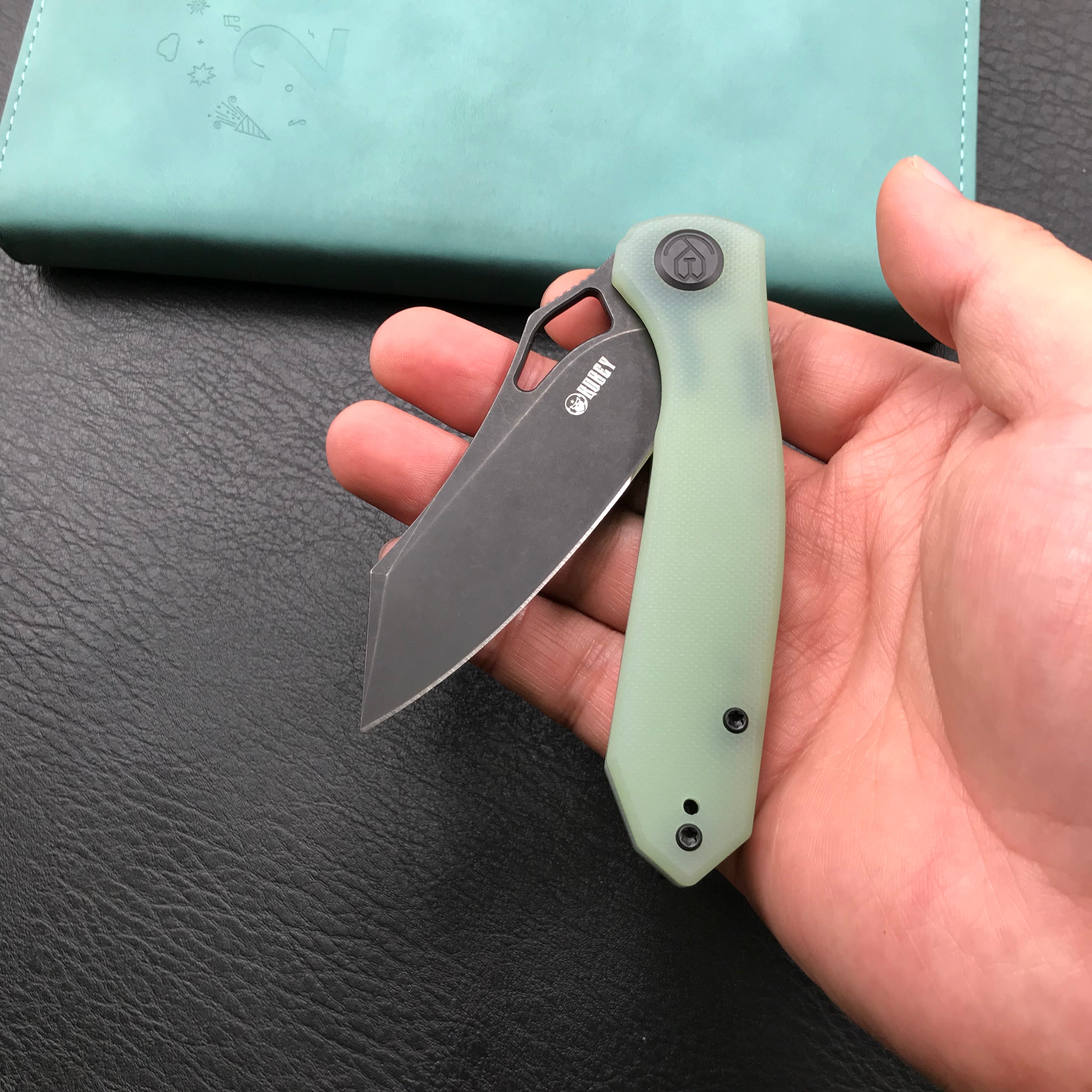 KUBEY  KU310D Drake edc Folding Knife Jade G10 Handle Dark Stonewahsed  D2