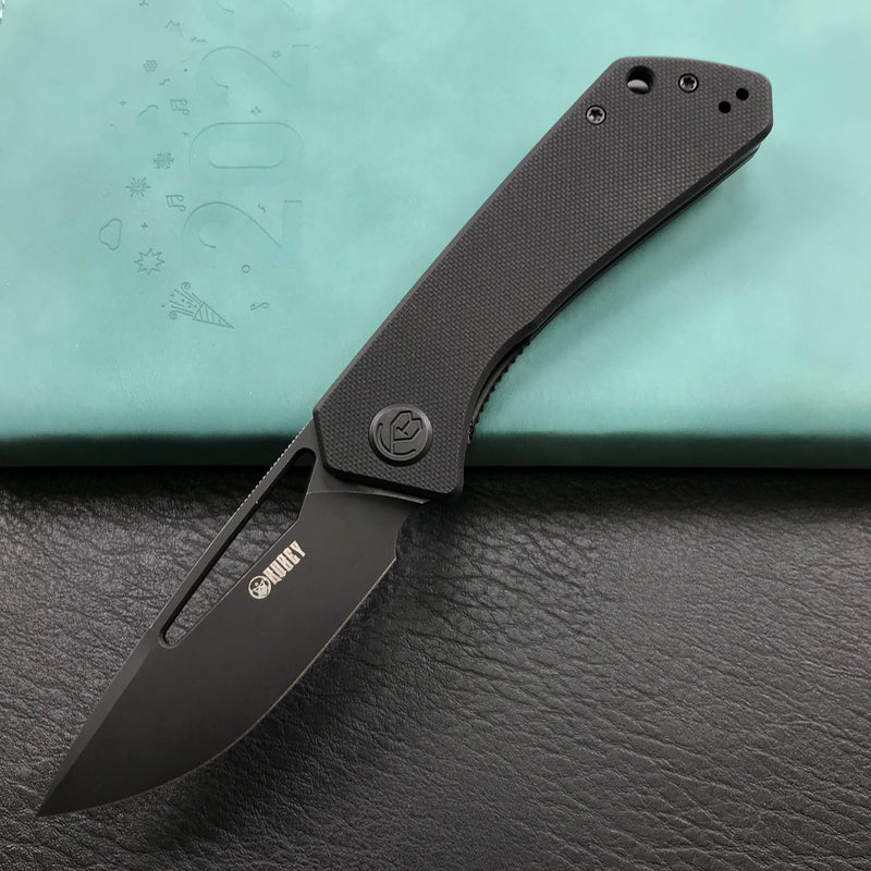 KUBEY KU331G Front Flipper EDC Pocket Folding Knife Black G10 Handle 3.27" Dark Stonewahsed D2