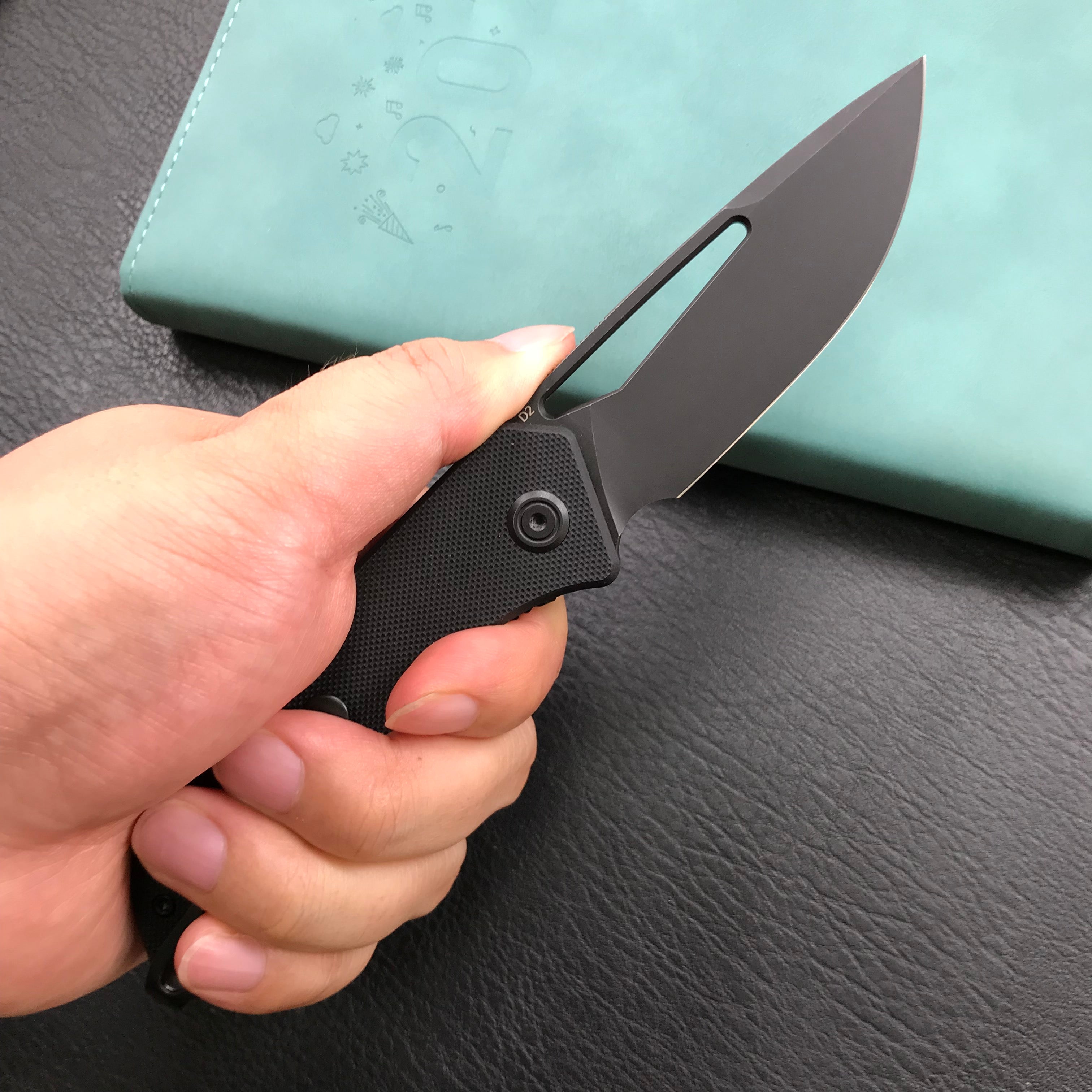 KUBEY KU331G Front Flipper EDC Pocket Folding Knife Black G10 Handle 3.27" Dark Stonewahsed D2