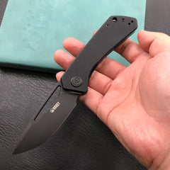 KUBEY KU331G Front Flipper EDC Pocket Folding Knife Black G10 Handle 3.27" Dark Stonewahsed D2