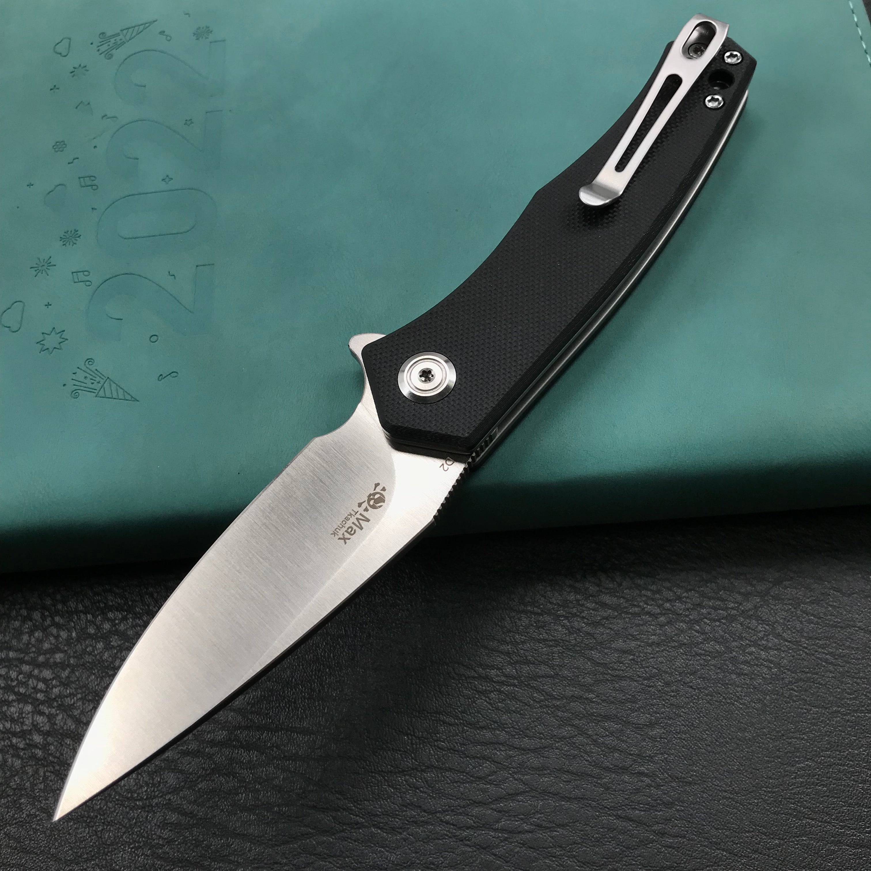 KUBEY KU055A Cadmus Liner Lock Flipper Folding Knife Black G10 Handle 2.95" Satin D2