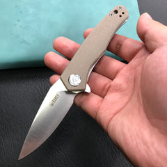 KUBEY KU055C Liner Lock Flipper Folding Knife Tan G10 Handle 2.95" Satin D2