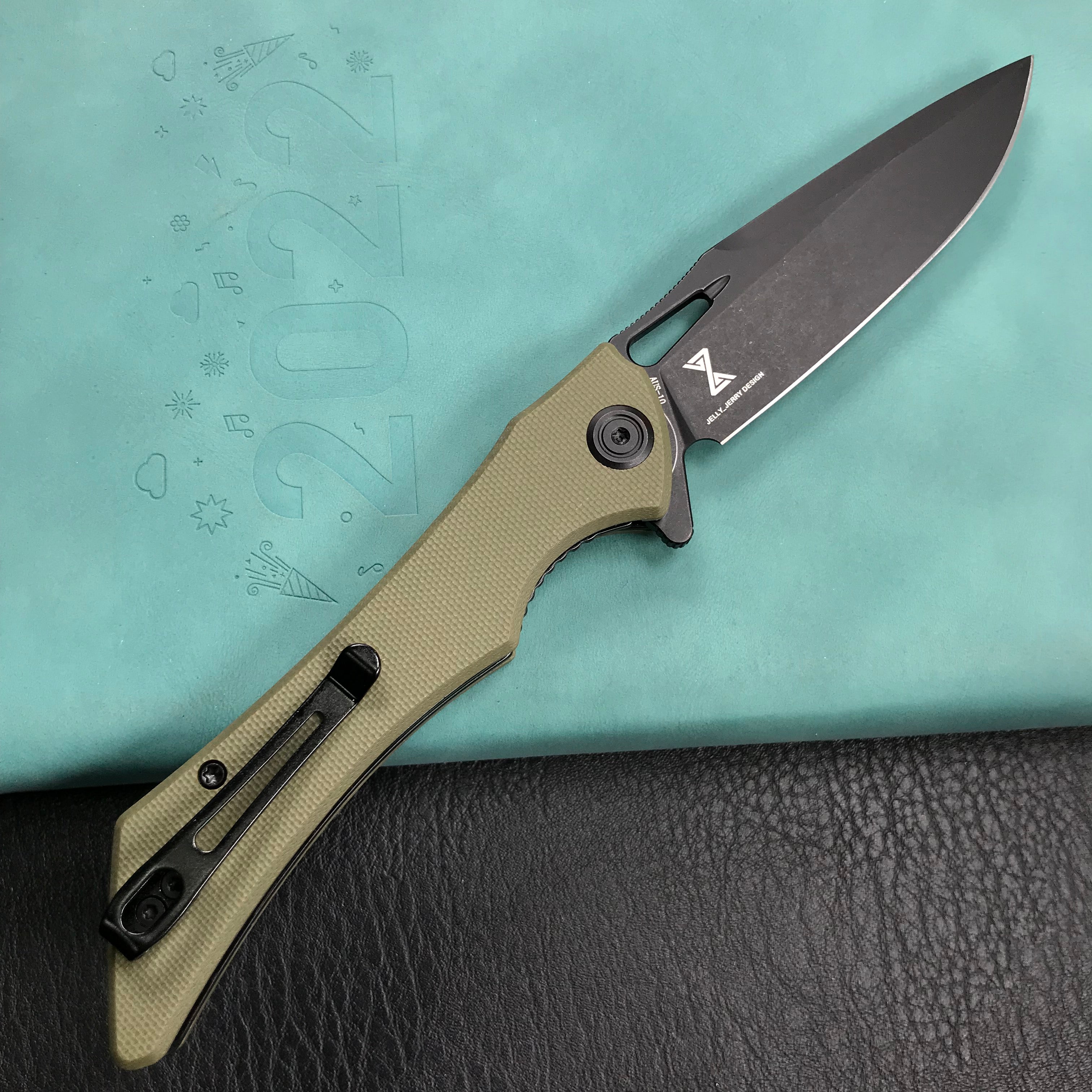 KUBEY KB245I Raven Liner Lock Flipper Knife Green G10 Handle 3.5" Dark Stonewashed AUS-10