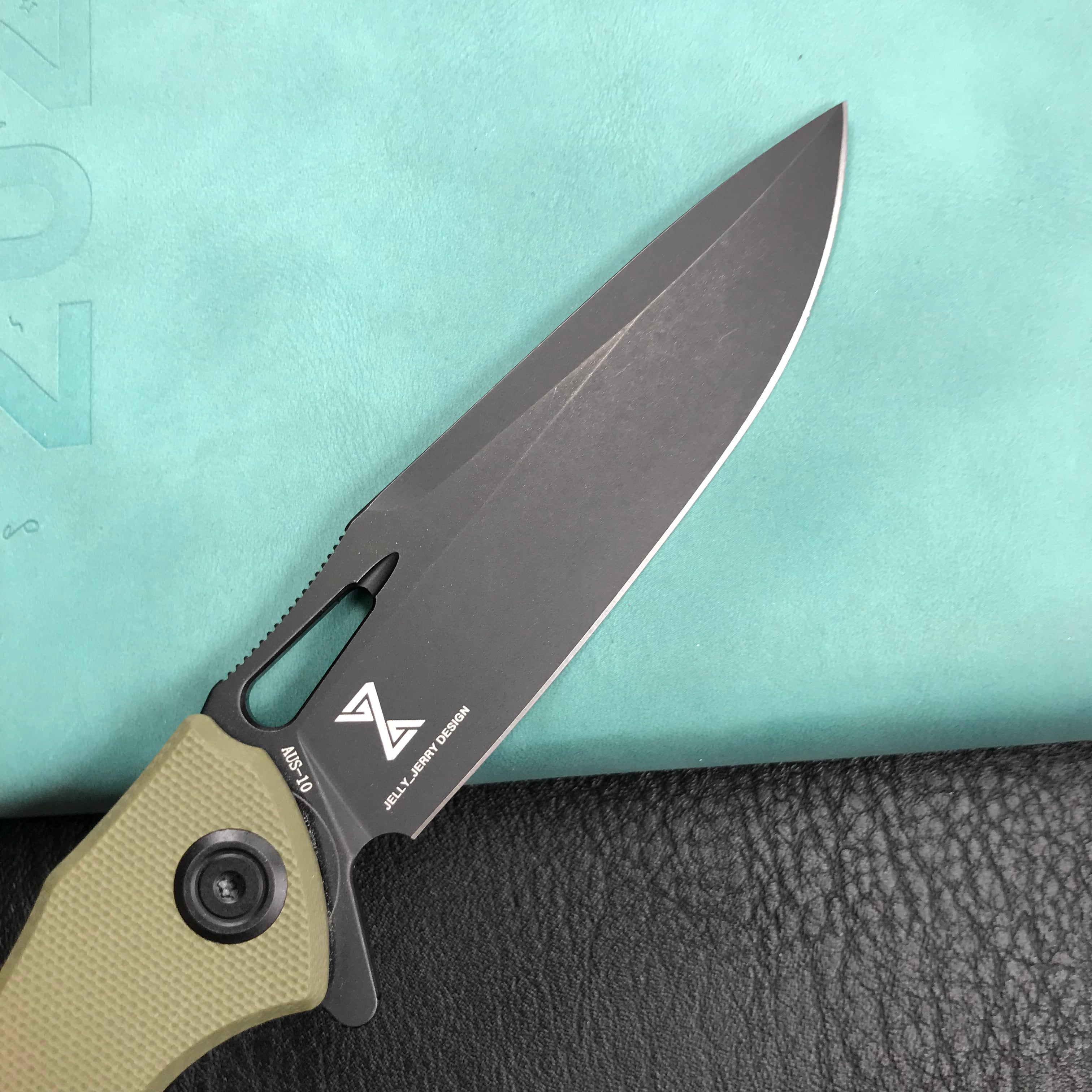 KUBEY KB245I Raven Liner Lock Flipper Knife Green G10 Handle 3.5" Dark Stonewashed AUS-10