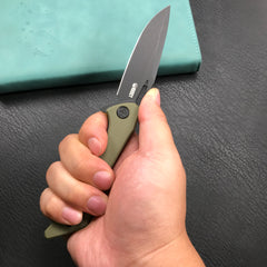 KUBEY KB245I Raven Liner Lock Flipper Knife Green G10 Handle 3.5" Dark Stonewashed AUS-10