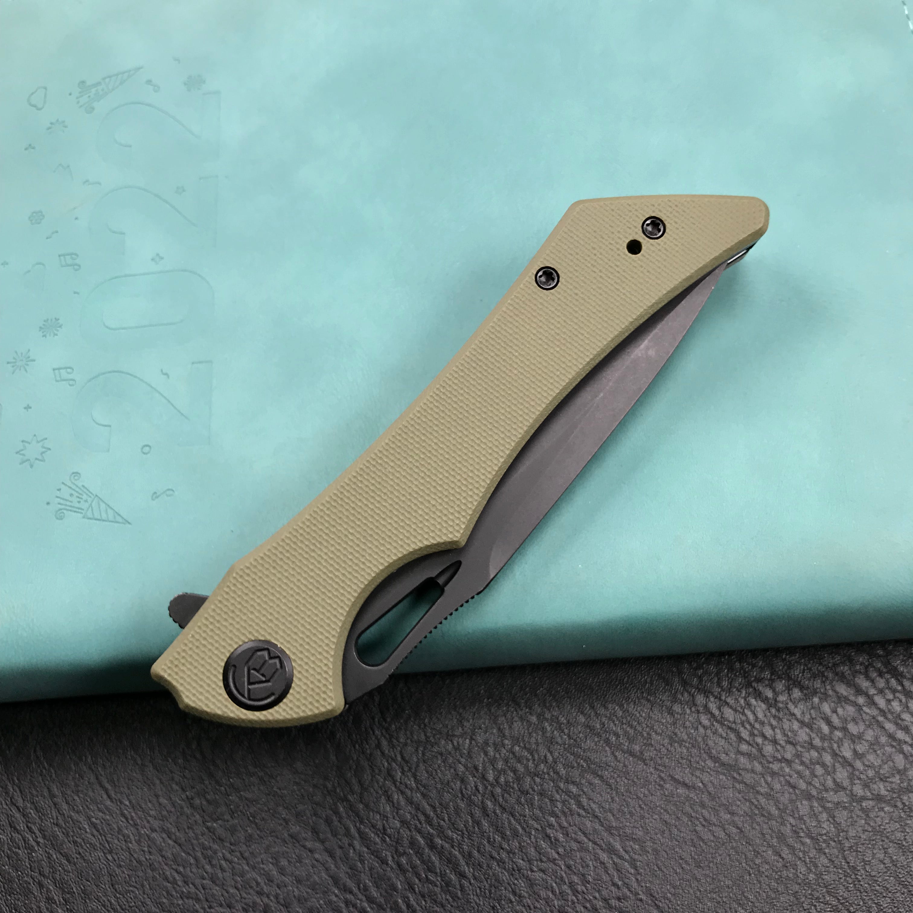 KUBEY KB245I Raven Liner Lock Flipper Knife Green G10 Handle 3.5" Dark Stonewashed AUS-10