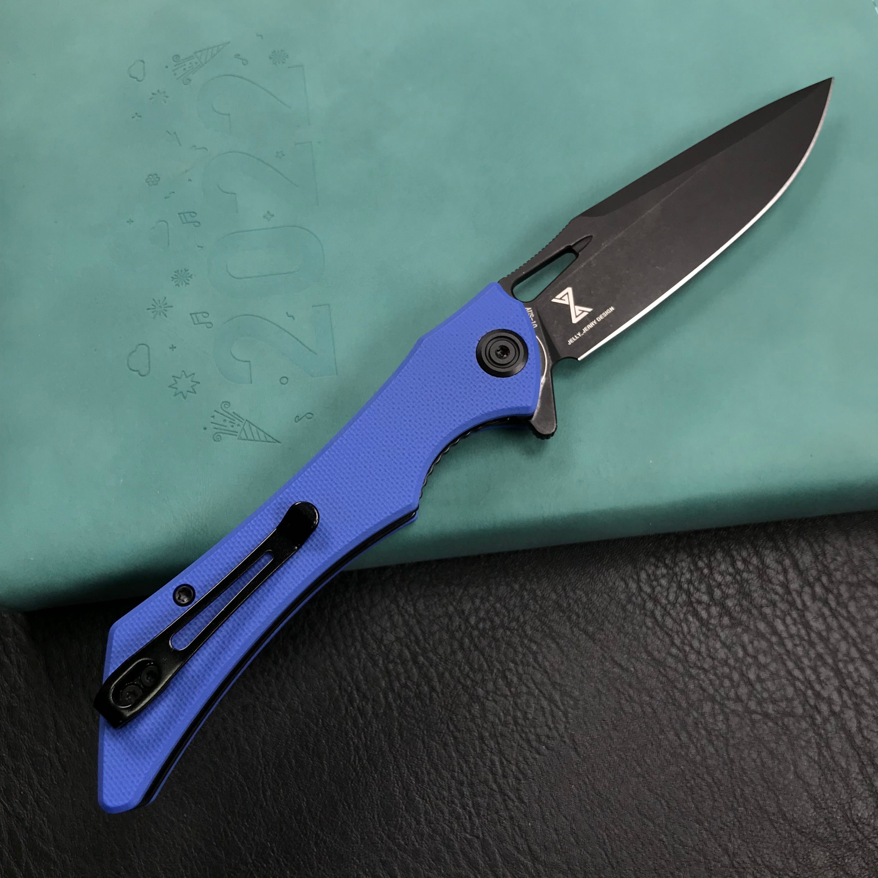 KUBEY KB245H Raven Liner Lock Flipper Knife Blue G10 Handle 3.5" Dark Stonewashed AUS-10