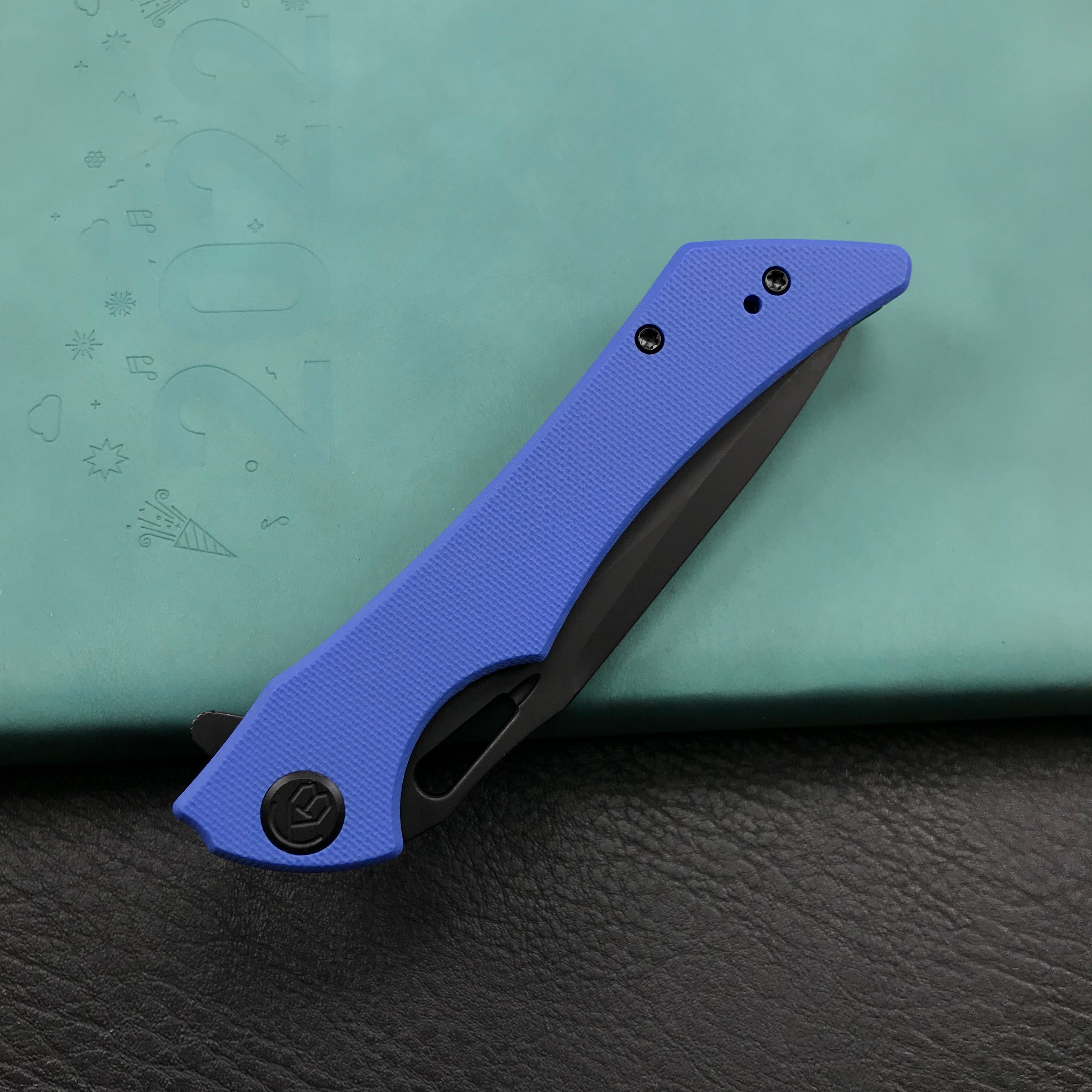 KUBEY KB245H Raven Liner Lock Flipper Knife Blue G10 Handle 3.5" Dark Stonewashed AUS-10