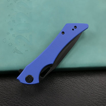 KUBEY KB245H Raven Liner Lock Flipper Knife Blue G10 Handle 3.5" Dark Stonewashed AUS-10