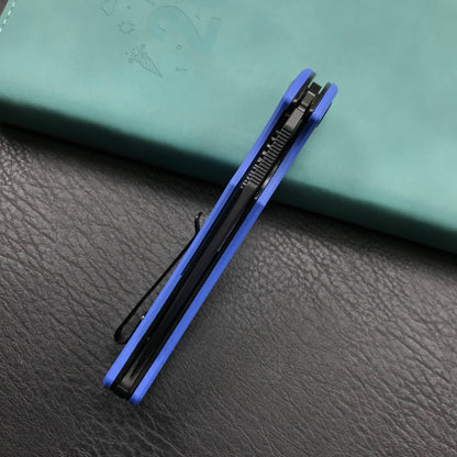 KUBEY KB245H Raven Liner Lock Flipper Knife Blue G10 Handle 3.5" Dark Stonewashed AUS-10