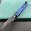 KUBEY KB245H Raven Liner Lock Flipper Knife Blue G10 Handle 3.5" Dark Stonewashed AUS-10