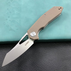 KUBEY KU291B New Vagrant Liner Lock Folding Knife Tan G10 Handle (3.1" Sandblast AUS-10)