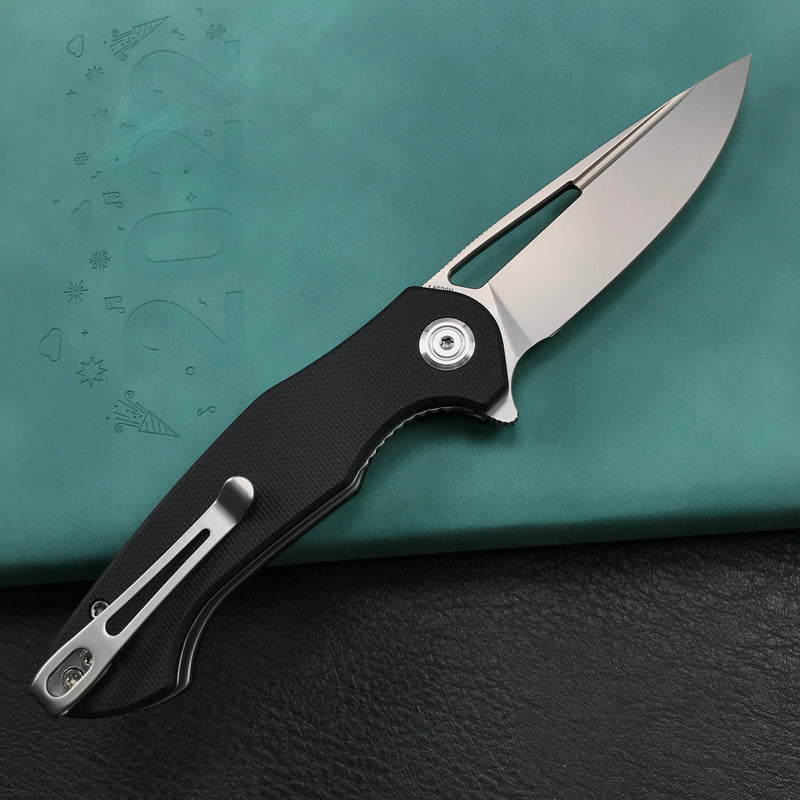 KUBEY KU210E EDC Dugu Liner Lock Folding Knife Black G10 Handle  2.95" Bead Blasted 14C28N