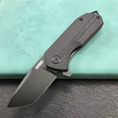 KUBEY KU203J Campe Liner Lock EDC Flipper Knife Striped Black G10 Handle 2.36"Dark Stonewashed D2