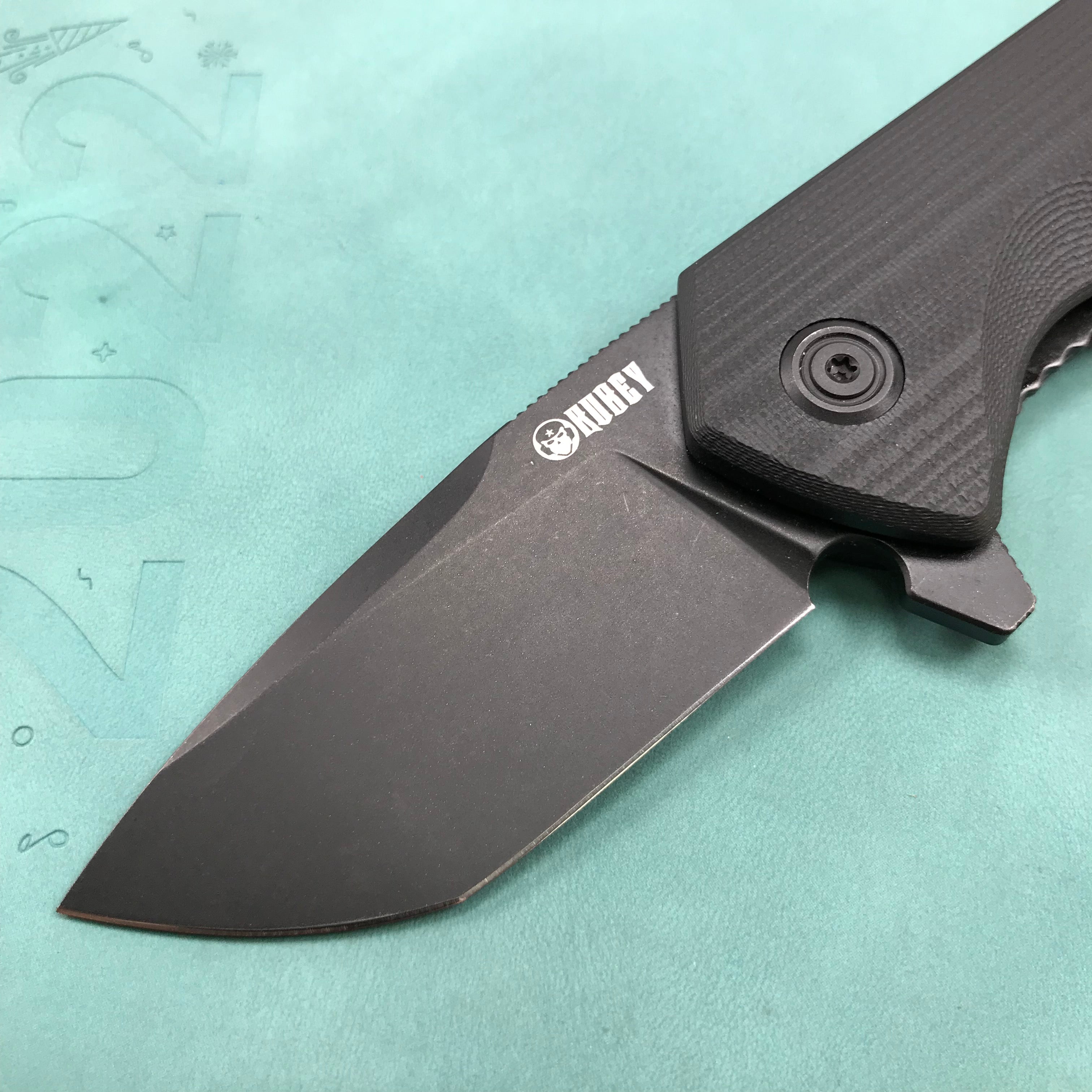 KUBEY KU203J Campe Liner Lock EDC Flipper Knife Striped Black G10 Handle 2.36"Dark Stonewashed D2