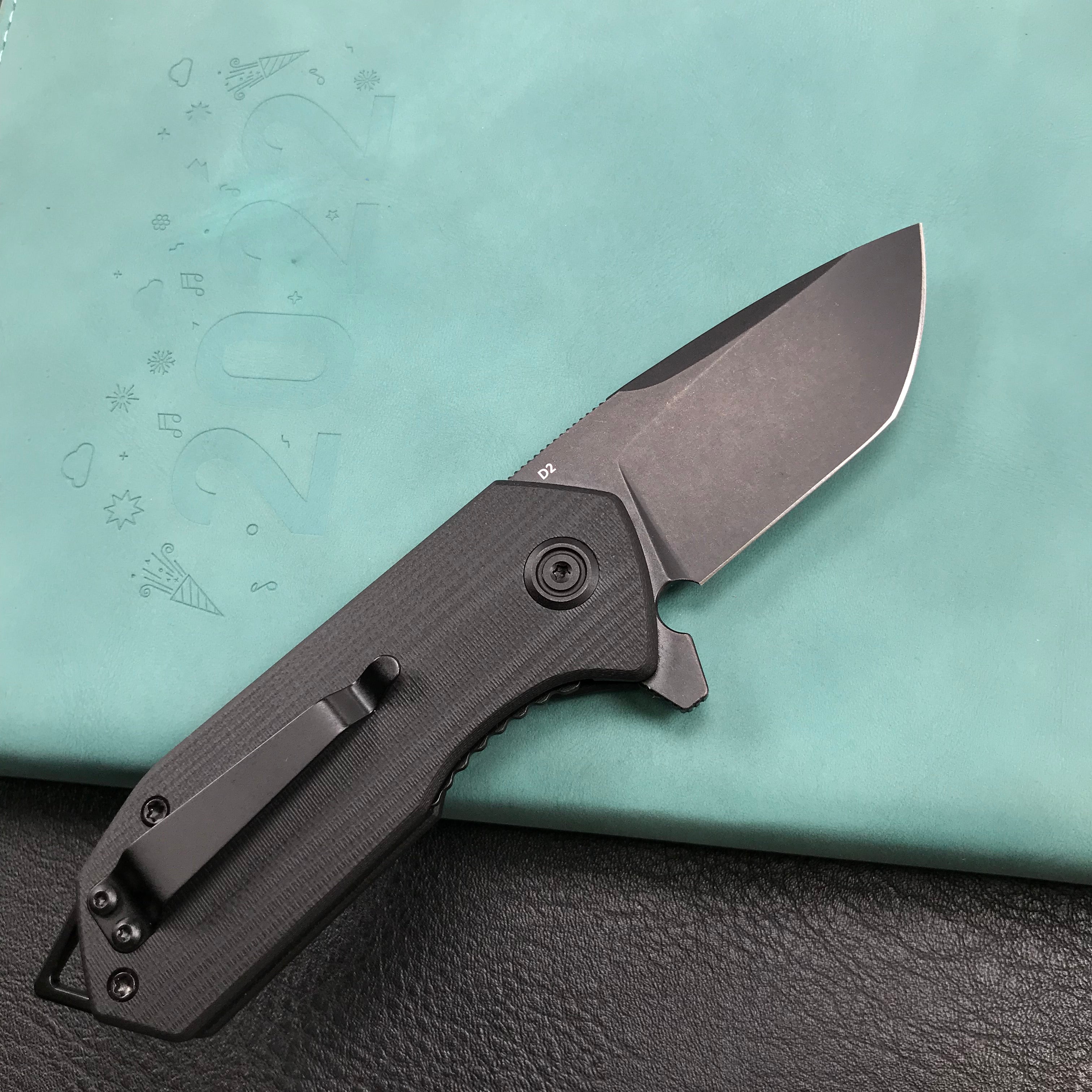 KUBEY KU203J Campe Liner Lock EDC Flipper Knife Striped Black G10 Handle 2.36"Dark Stonewashed D2