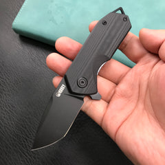 KUBEY KU203J Campe Liner Lock EDC Flipper Knife Striped Black G10 Handle 2.36"Dark Stonewashed D2