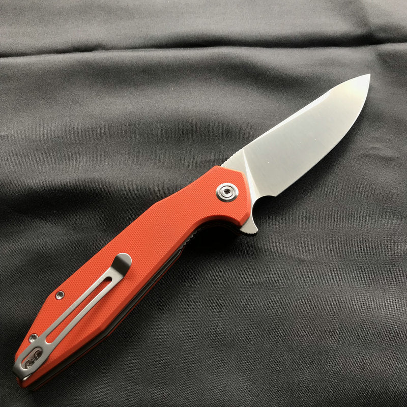 KUBEY KU117D Nova Liner Lock Flipper Folding Pocket Knife Orange G10 Handle Satin D2