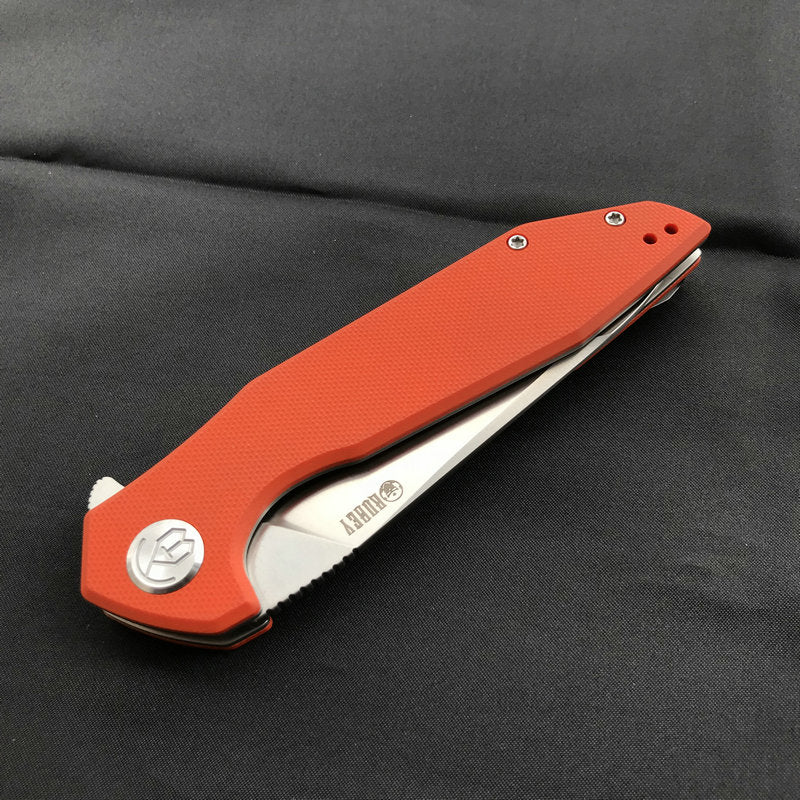 KUBEY KU117D Nova Liner Lock Flipper Folding Pocket Knife Orange G10 Handle Satin D2