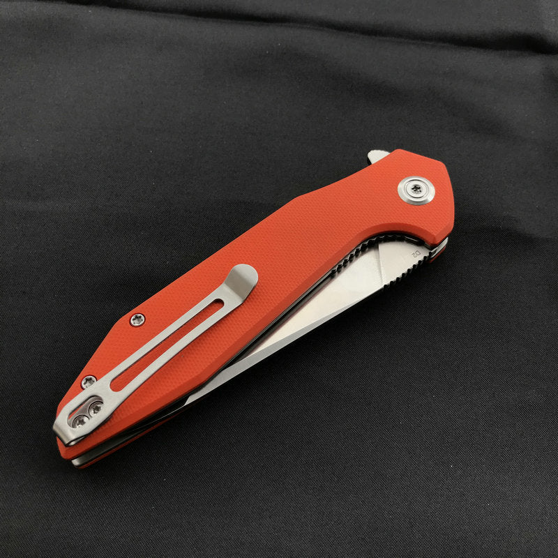 KUBEY KU117D Nova Liner Lock Flipper Folding Pocket Knife Orange G10 Handle Satin D2