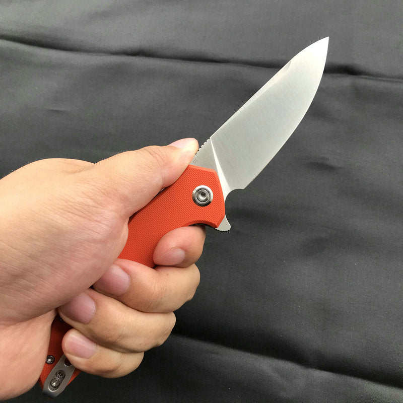 KUBEY KU117D Nova Liner Lock Flipper Folding Pocket Knife Orange G10 Handle Satin D2