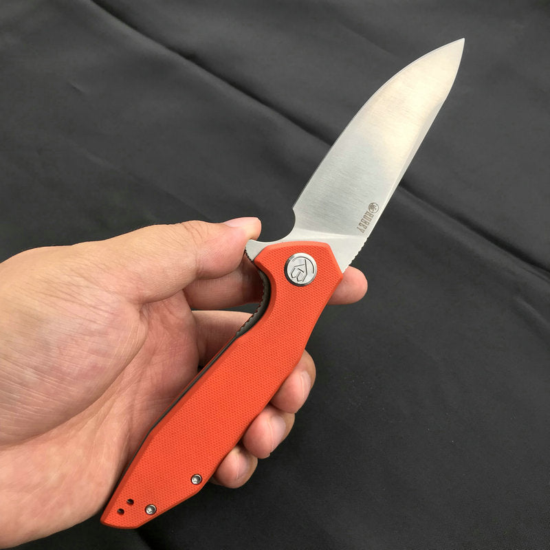 KUBEY KU117D Nova Liner Lock Flipper Folding Pocket Knife Orange G10 Handle Satin D2