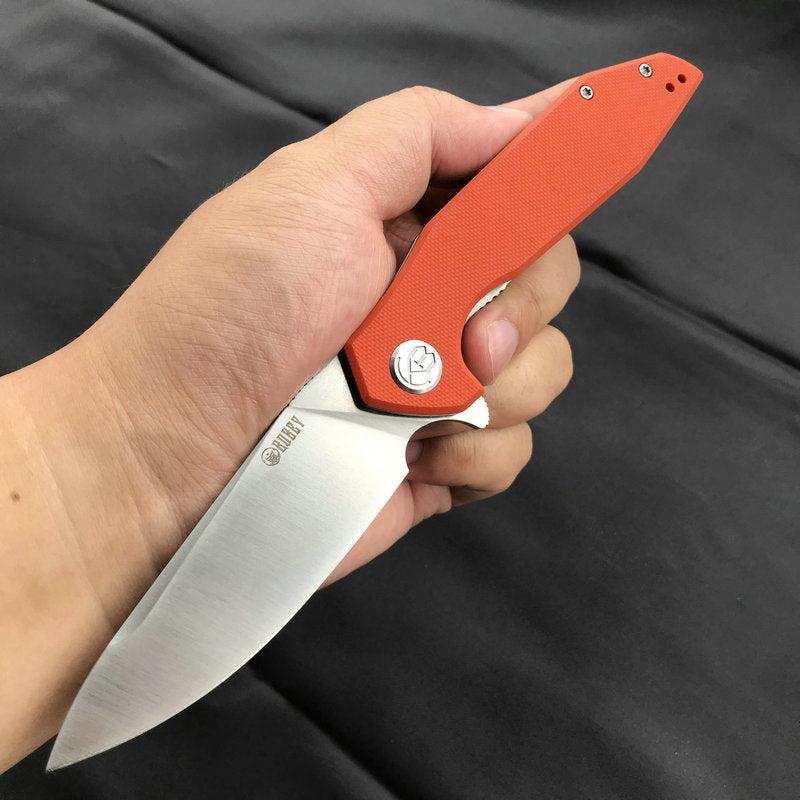 KUBEY KU117D Nova Liner Lock Flipper Folding Pocket Knife Orange G10 Handle Satin D2