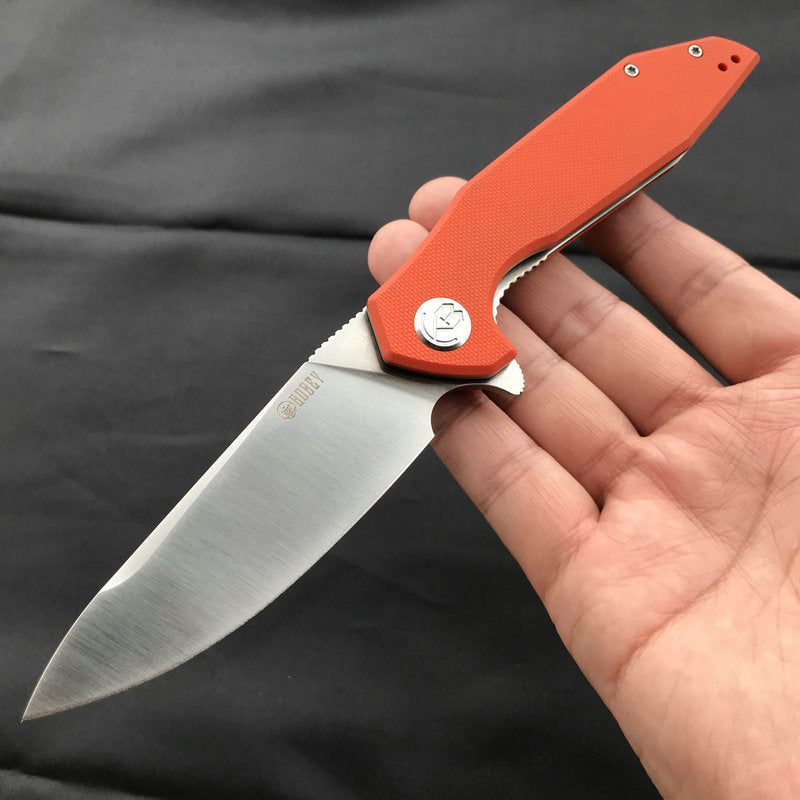 KUBEY KU117D Nova Liner Lock Flipper Folding Pocket Knife Orange G10 Handle Satin D2